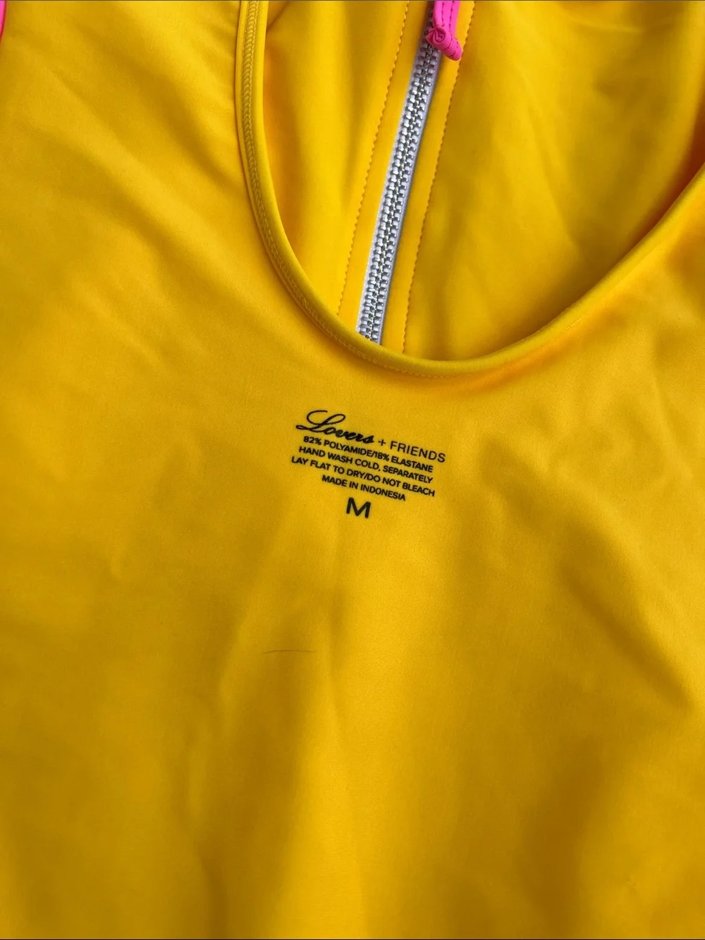 Lovers + Friends One Piece Swimsuit Sporty Color block Half Zip Yellow Pink M